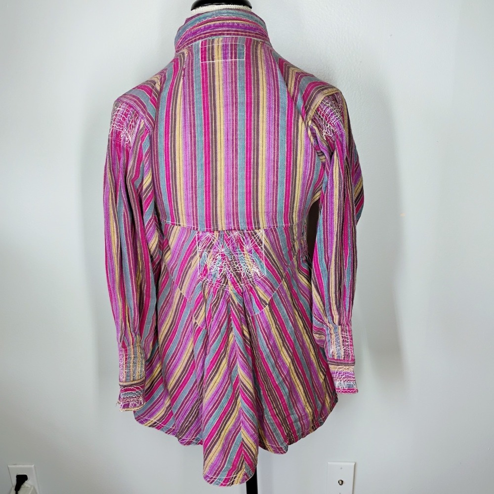 Vintage Bohemian Tunic Womens Small Striped Elephant Embroidered Hippie 70s Boho - Picture 10 of 15